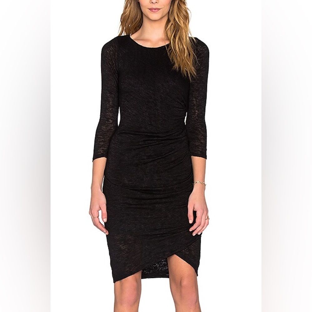 Velvet by Graham & Spencer Frayda Textured Knit 3/4 Sleeve Dress in Black